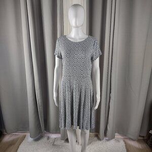 Loft Women's Blue White Geometric Print Short Sleeve Crew Neck Mini Dress Size 6